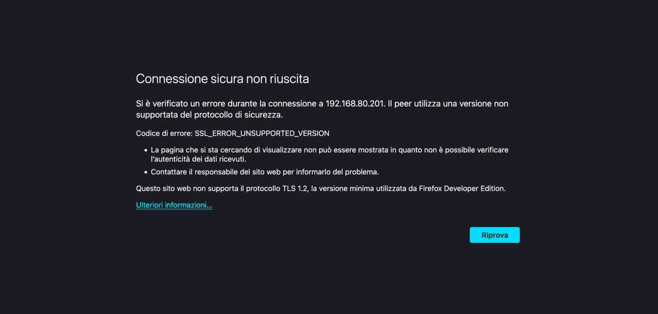 Risolto il problema SSL_ ERROR_ UNSUPPORTED_ VERSION